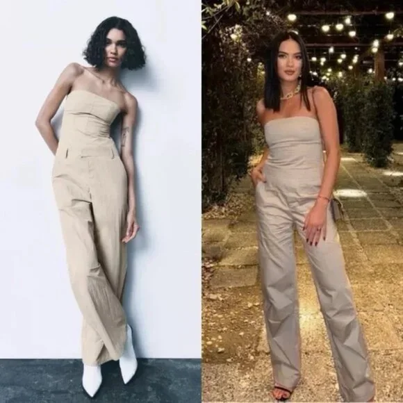 Zara | Pants & Jumpsuits | New Zara Strapless Beige Straight